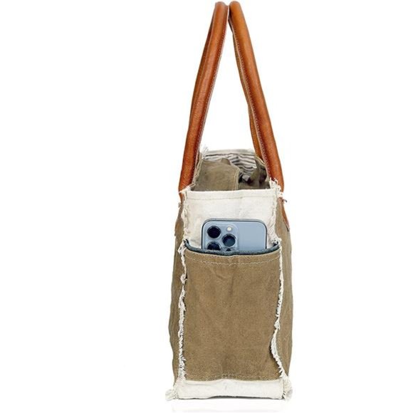 Womens Crossbody Upcycled Canvas Hand Bag Cowhide Tote Bag Radiant Leather Bag - Picture 6 of 6